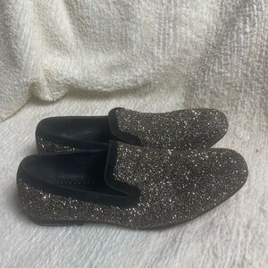 Moretti Black lane is leather black Men's Glitter Loafers suede trims SZ11.5